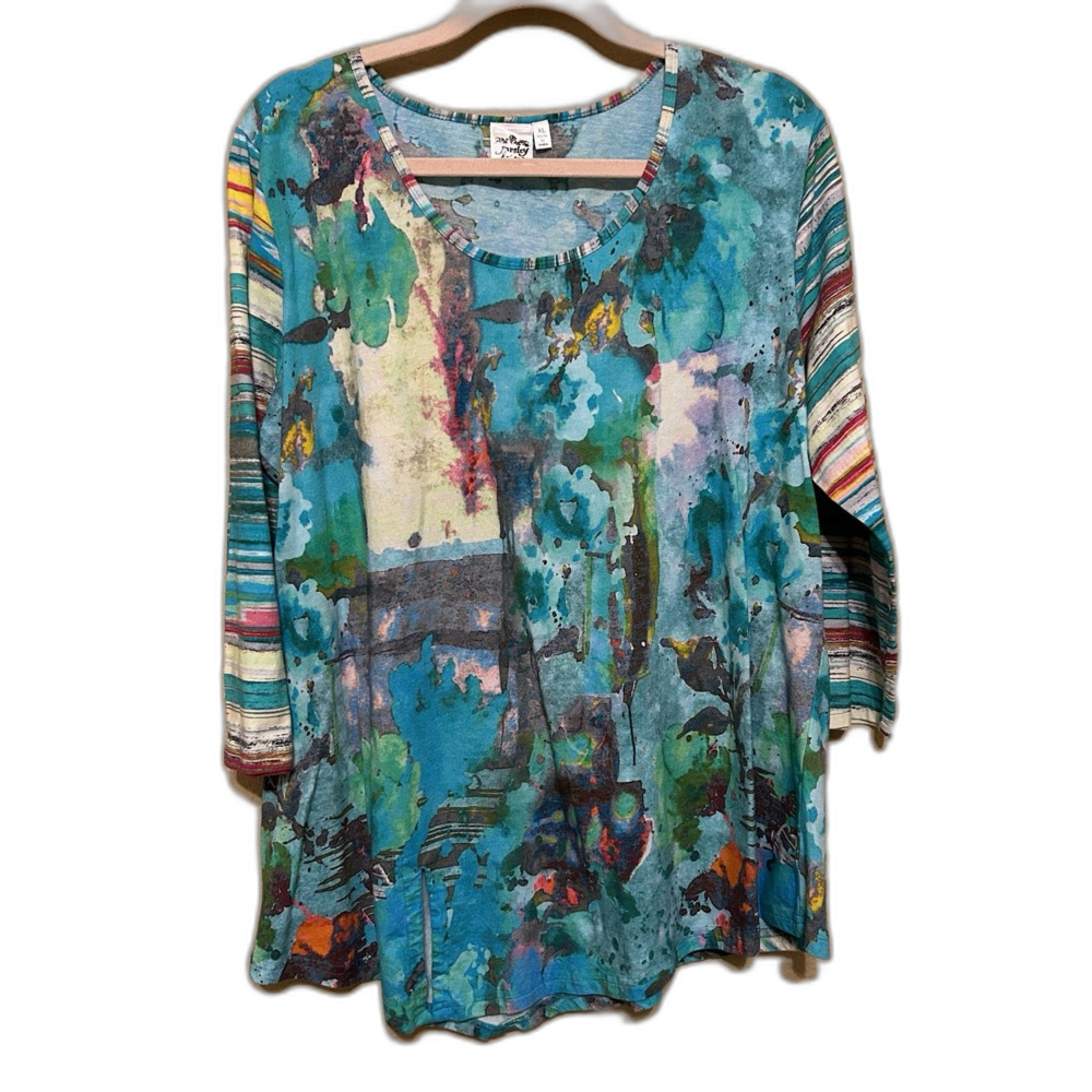 Parsley & Sage Asymmetric Tunic Top Womens XL Multicolor Abstract Art Boho